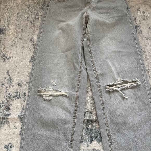 Wild Fable Stretch Mid Rise 90's Relaxed Straight Distress Jeans Gray Women's 00 - Picture 4 of 11